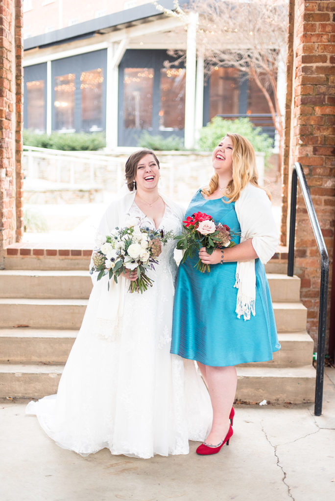 A bride and a bridesmaid at the Wyche Pavilion in Greenville, SC